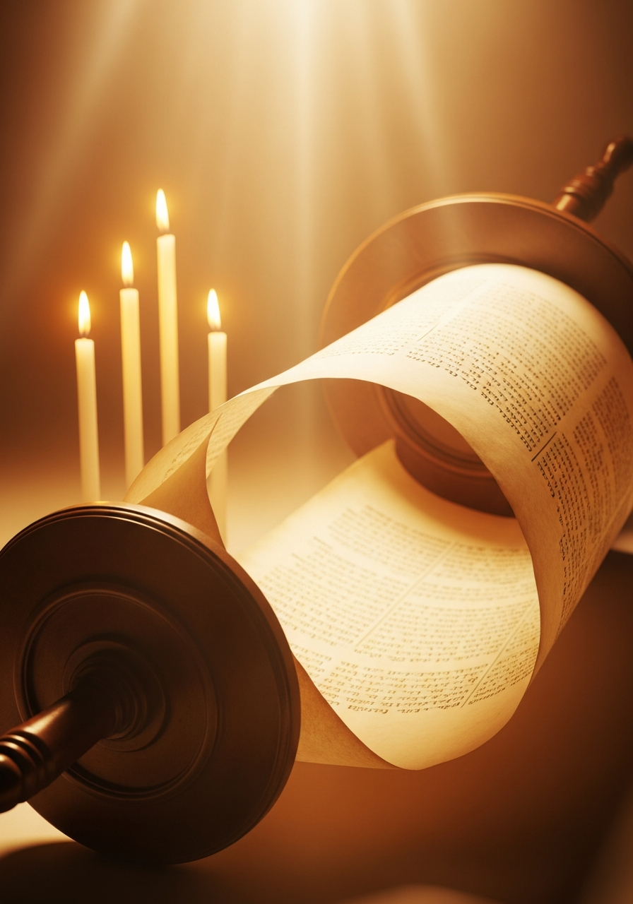 Torah scroll with candlelight